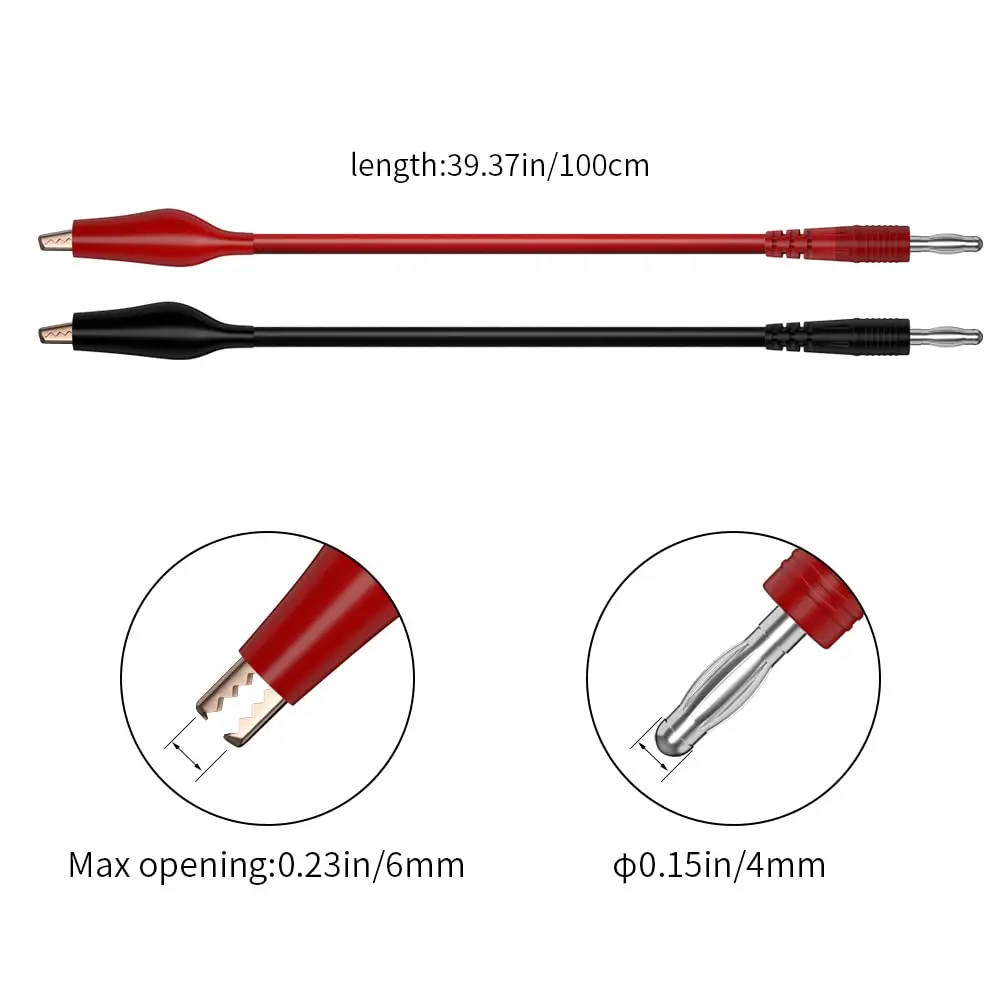 2 sztuki wtyczki bananowej do przewodu testowego z zaciskiem krokodylkowym, wtyczka bananowa 4 mm do multimetru, przewód połączeniowy do testów elektrycznych 100 cm