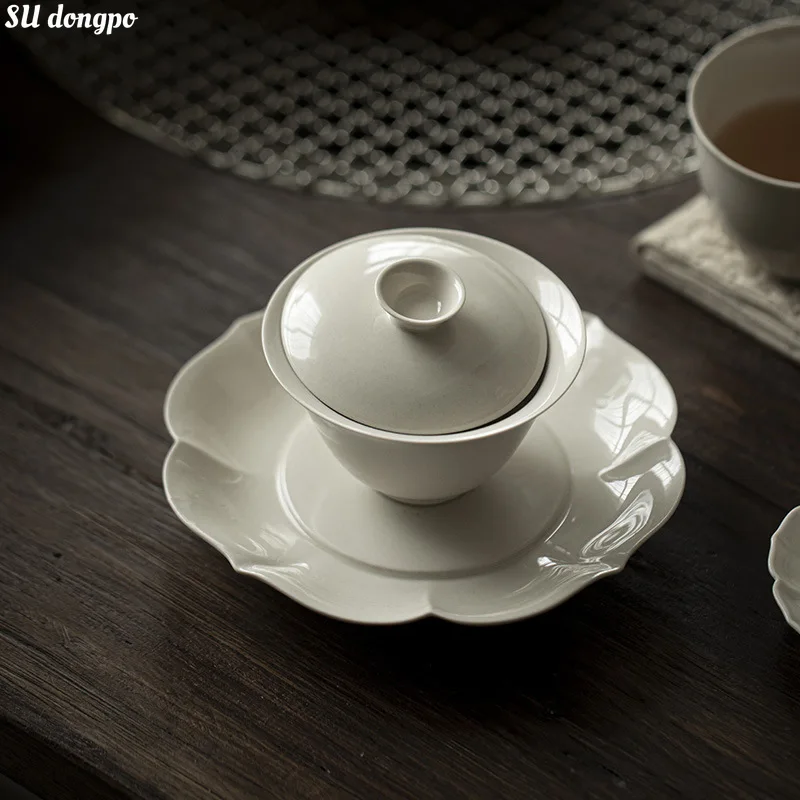 Plant Ash Glaze Gaiwan – 115ml Antique Clay Kung Fu Tea Bowl with Lid – Thin-Walled Ceramic Brewing Cup Tea Ceremony