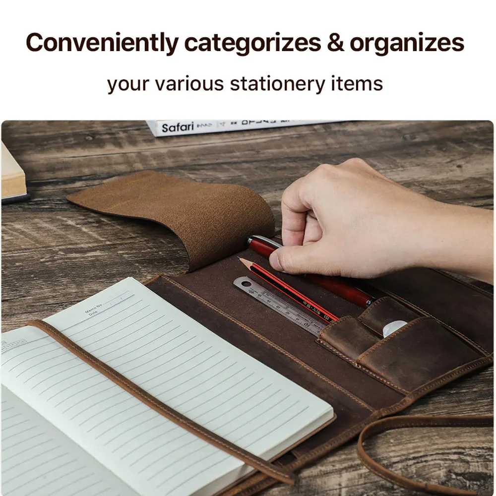 Vintage Top Full Grain Leather A5 Journal Cover Handmade Cowhide Notebook Sleeve with Card Slots Pen Holder Travel Diary Cover