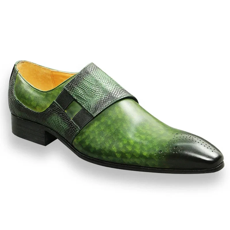 Moda mocassins masculino sapato clássico cor verde brogue sapato puro couro genuíno monge cinta confortável calçado masculino entrega rápida