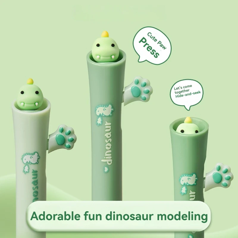 4PCS Small Dinosaur Erasable Gel Pen With Push Out Core Thermal Sensitive Erasable Pen Black Blue Student Stationery