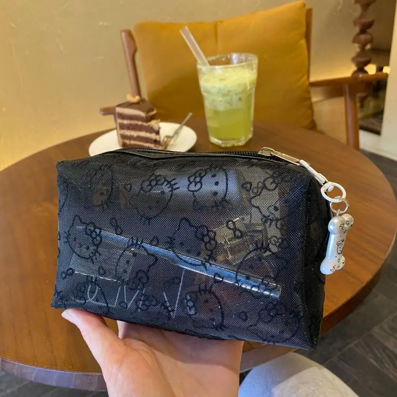 

Сетчатая сумка Hello Kitty, косметичка на молнии, органайзер для туалетных принадлежностей, косметичка, многофункциональная женская помада, ключ, кошелек для монет