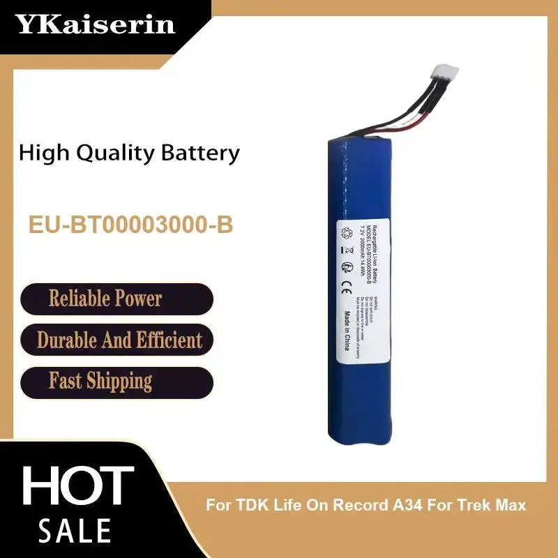 EU-BT00003000-B 2000mAh Rapid Charging For Tdk Life ON Record A34 For Trek Max Prolonged Performance Speaker Battery