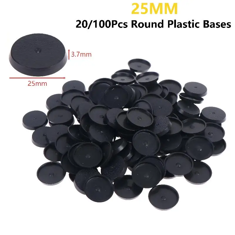 20/100Pcs 25mm Round Wargame Miniature Base Black Plastic Figure Stand For Tabletop Wargaming Model Hobby DIY Painting