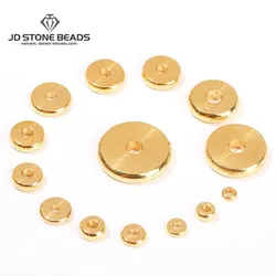 100 Pcs/lot Solid Brass Metal Gold Color Flat Round Beads 3 4 5 6 7 8 10 12 14mm For Jewelry Making Bracelet Necklace Accessory