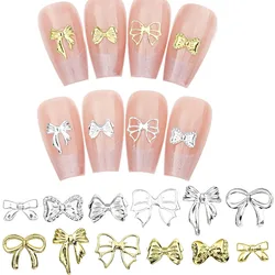 100pcs Mix Bow Nail Charms Gold Silver Multi Size Butterfly Nail Decoration Charms for Manicure Accessories Hollow Rivet