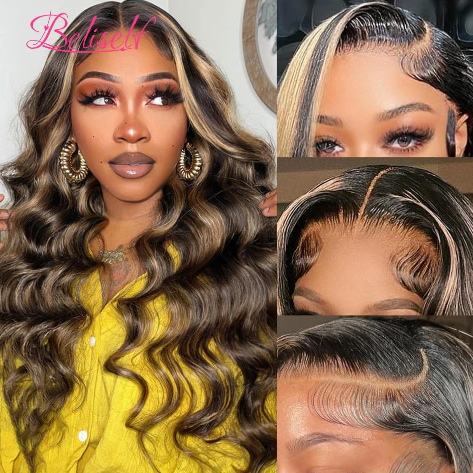 13x6 HD Lace Frontal Wig 1b 27 Highlight Wig Human Hair Body Wave 13x6 HD Lace Wigs for Women Pre Plucked 5x5 Lace Closure Wig