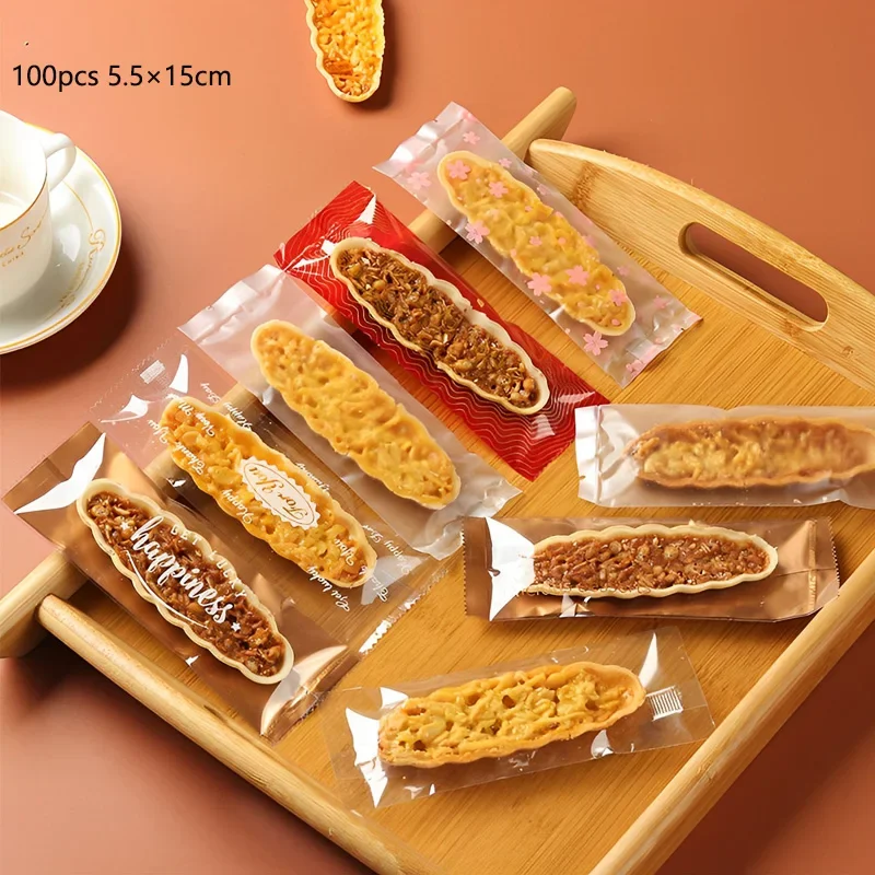 100Pcs Glutinous Rice Boat Packaging Bag Caramel Almond Nut Crispy Bags Rectangular Nougat Machine Sealing Bags Party Gift Dec