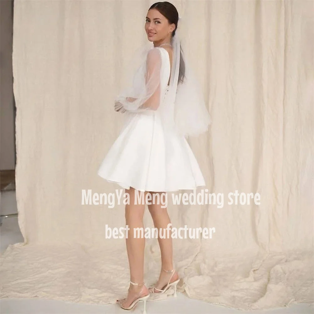 ZHUISHU Simple Sweetheart Square Collar Short Wedding Dress Puff Sleeves Backless Lace Up Above Knee Mini Bridal Gown Robe