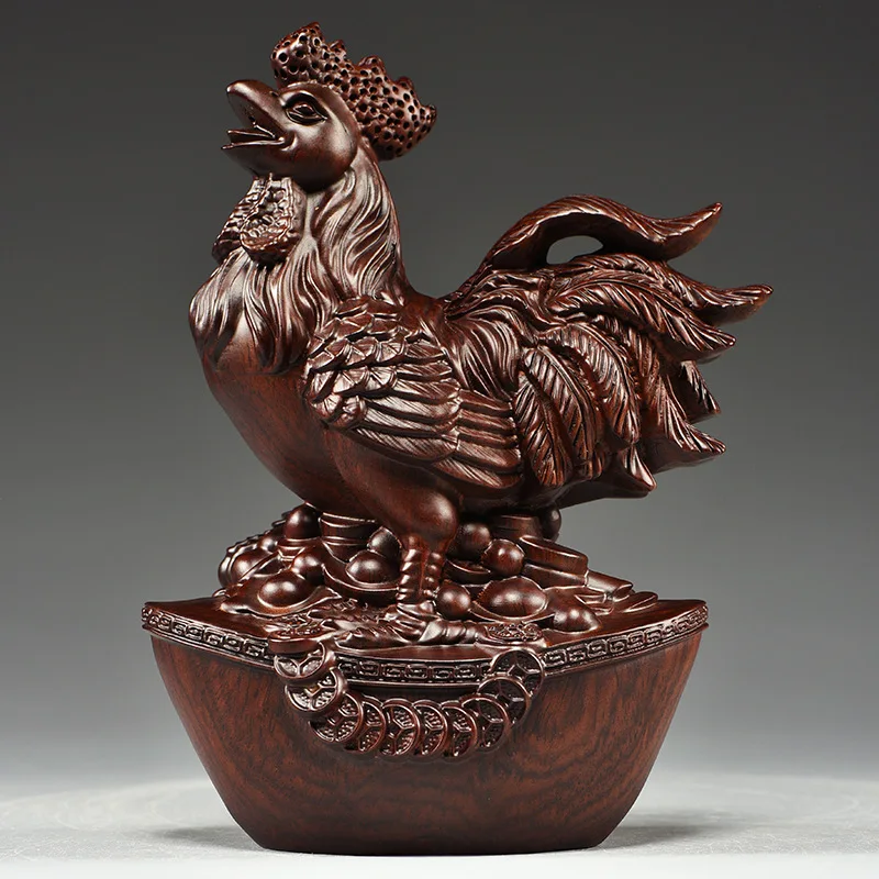 

Ebony Wood Carved Chicken Decoration Three-in-Twelve Zodiac Solid Wood Chicken Home Living Room Office Decorative Crafts Gift