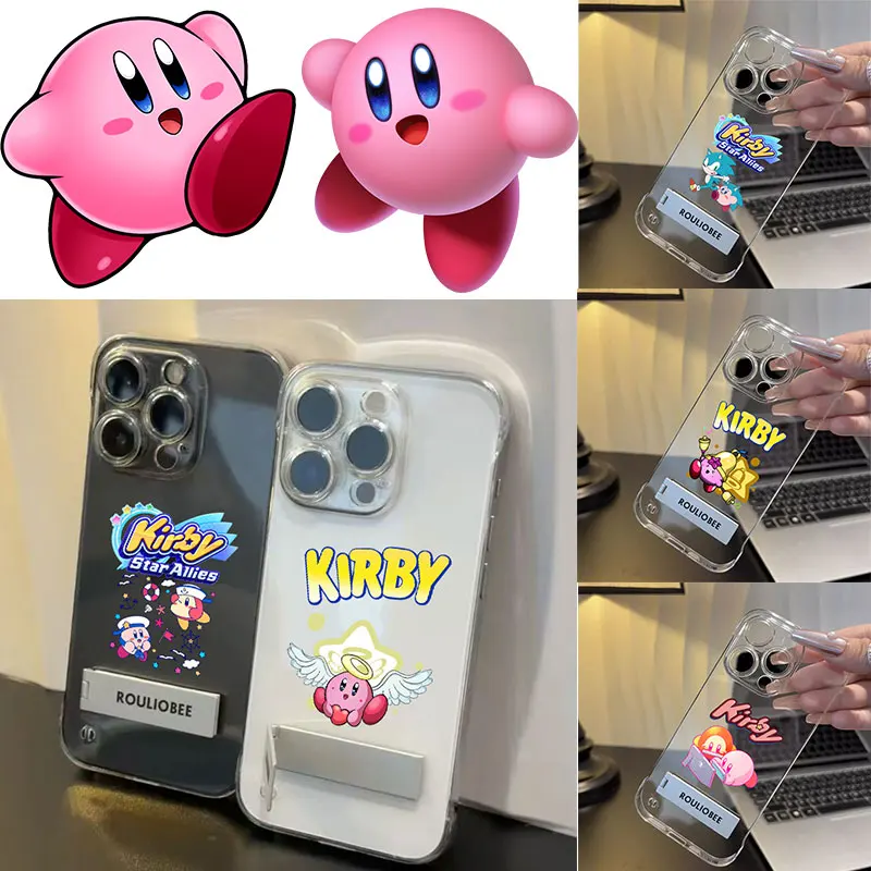 Kirby Frameless Clear Phone  Case for IPhone 15 14 13 12 16 Pro Max with Cellphone Mount Camera Lens Protection Umper Hard Cover