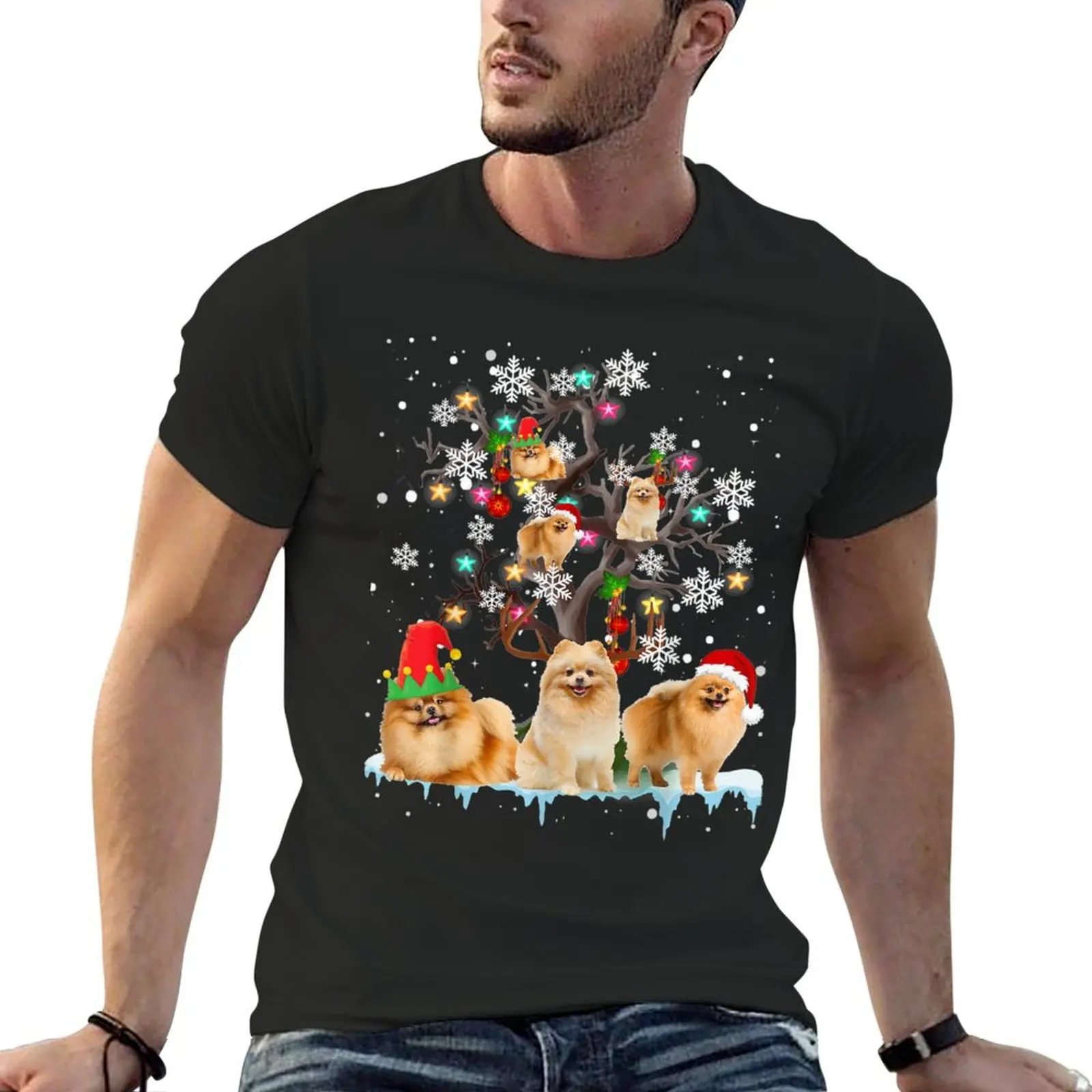 Christmas Pomeranian On Tree Santa Pomeranian Dog Lover T-Shirt blanks blacks oversized t shirts for men