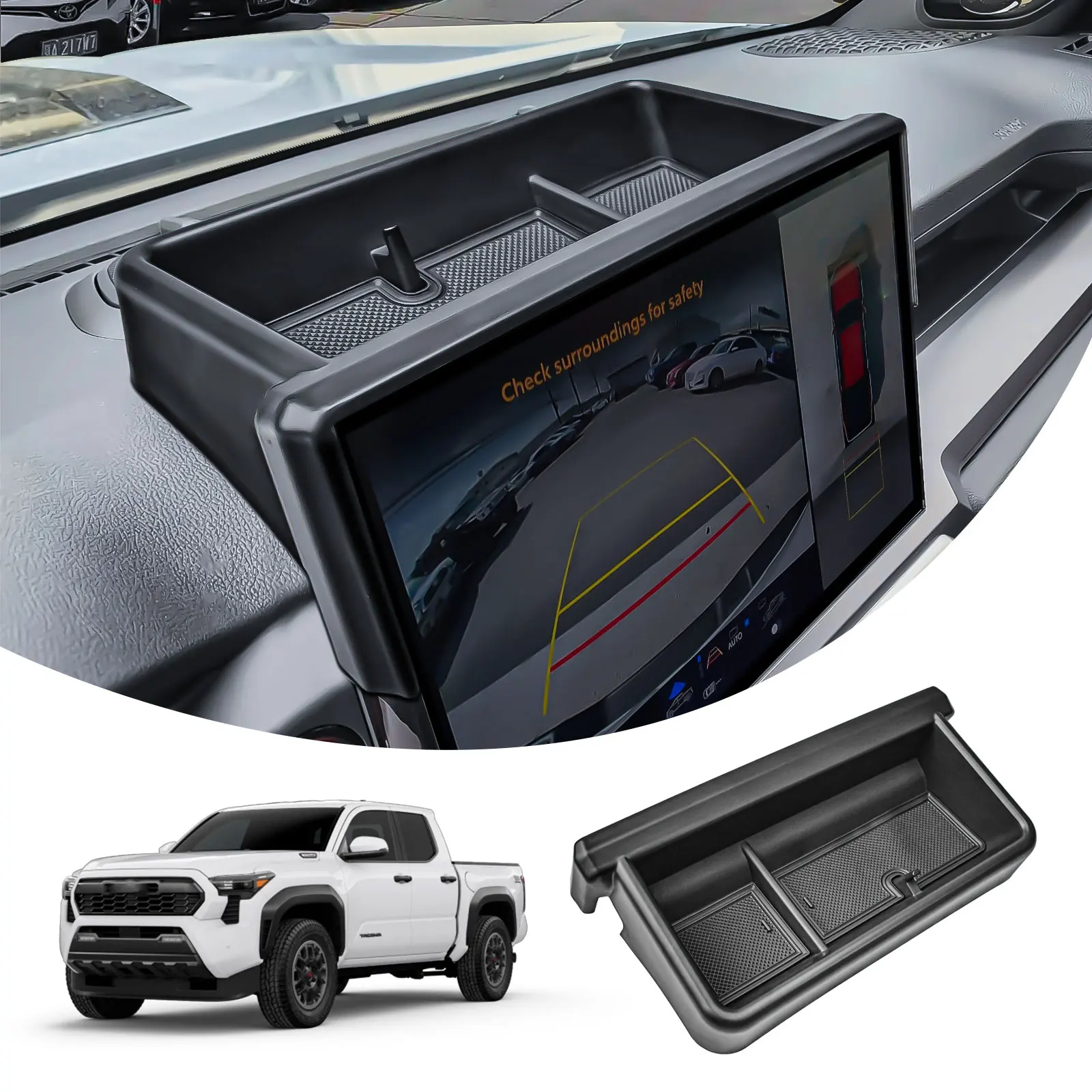 

For 2024-2025 Toyota Tacoma & 2025 4Runner Center Console Dashboard Organizer Tray Behind Screen Dash Board Storage Accessories