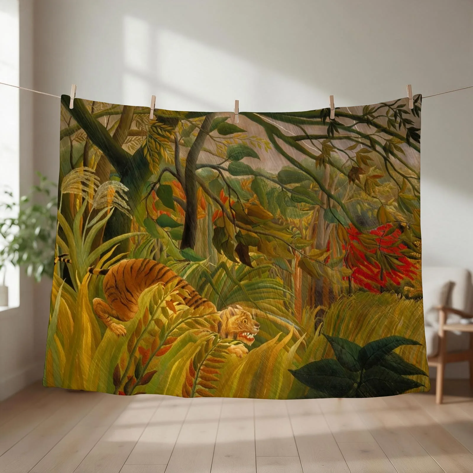 Henri rousseau - Tiger in a Tropical Storm Throw Blanket couch cozy soft plush fuzzy picnic outdoor blanket