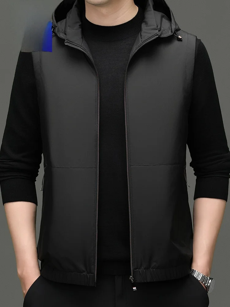 

Мужской жилет Lormen на молнии, модный жилет-безрукавка со съемным капюшоном, осенний трендовый топ из полиэфирного волокна