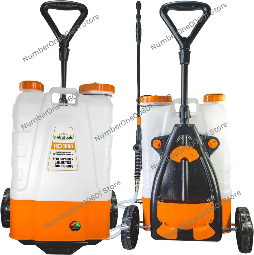 

4 Gallon Battery Powered Backpack Sprayer with Cart - Wheeled Cart Sprayer HD Wand, Wide Mouth Lid Multiple Nozzles & Battery