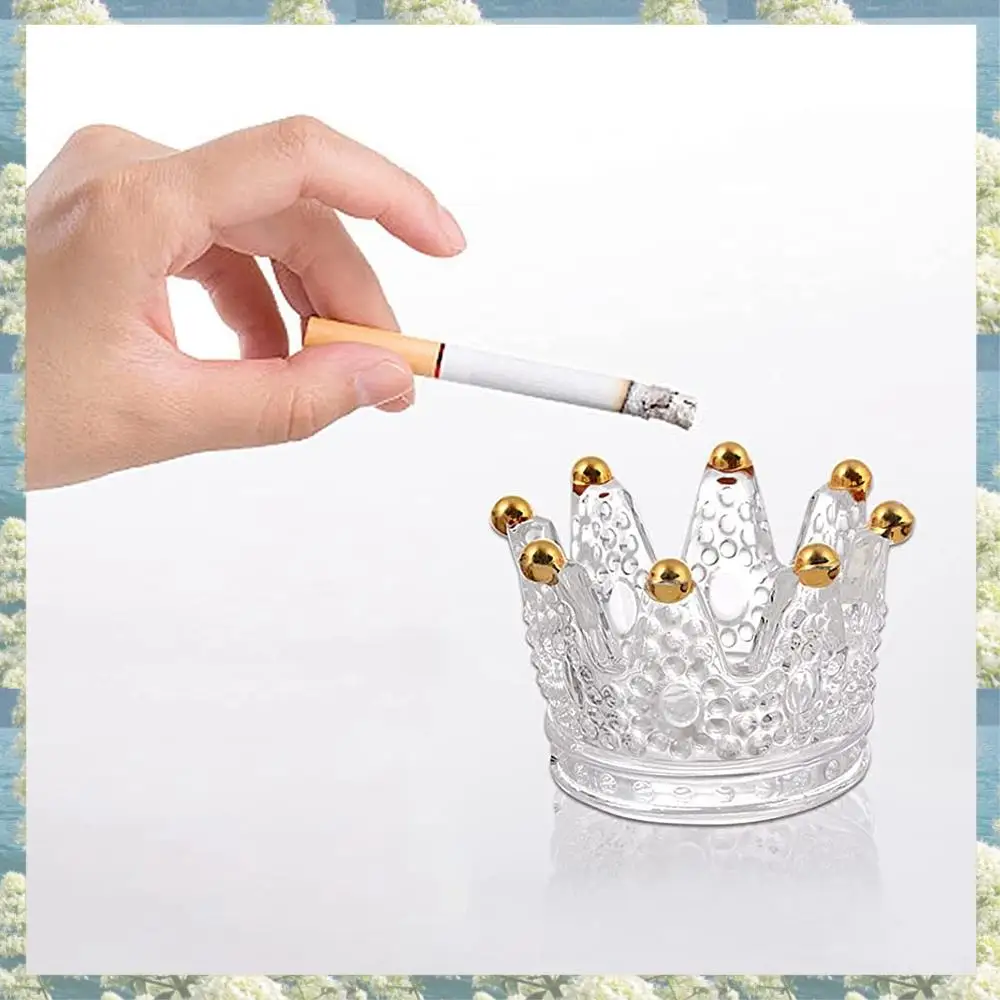 X17A 2025 NEW-Creative Crown Glass Ashtray Creative Dining Table Candle Holder Decoration Home Office Decoration Transparent Gol