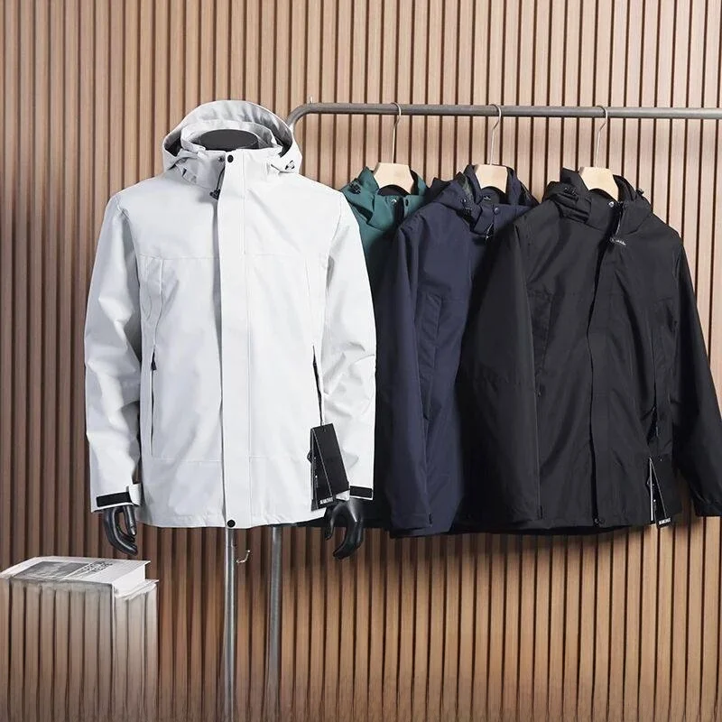 

Мужская футболка-футболка на открытом воздухе, съемный внутренний жилет, удерживающий тепло, на подкладке, водонепроницаемая застежка-молния с капюшоном