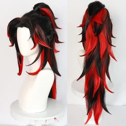 Long Straight Black Ombre Red Layered Ponytail Clip Wig Synthetic Fluffy Anime Game Cosplay Wig for Daily Party