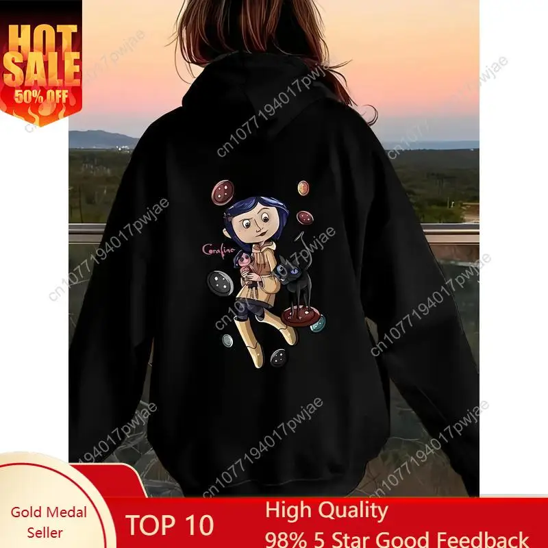 

Coraline Themed Cartoon Character Print Hoodie for Women Casual Fashion Casual HipHop Sweatshirt Harajuku Unisex