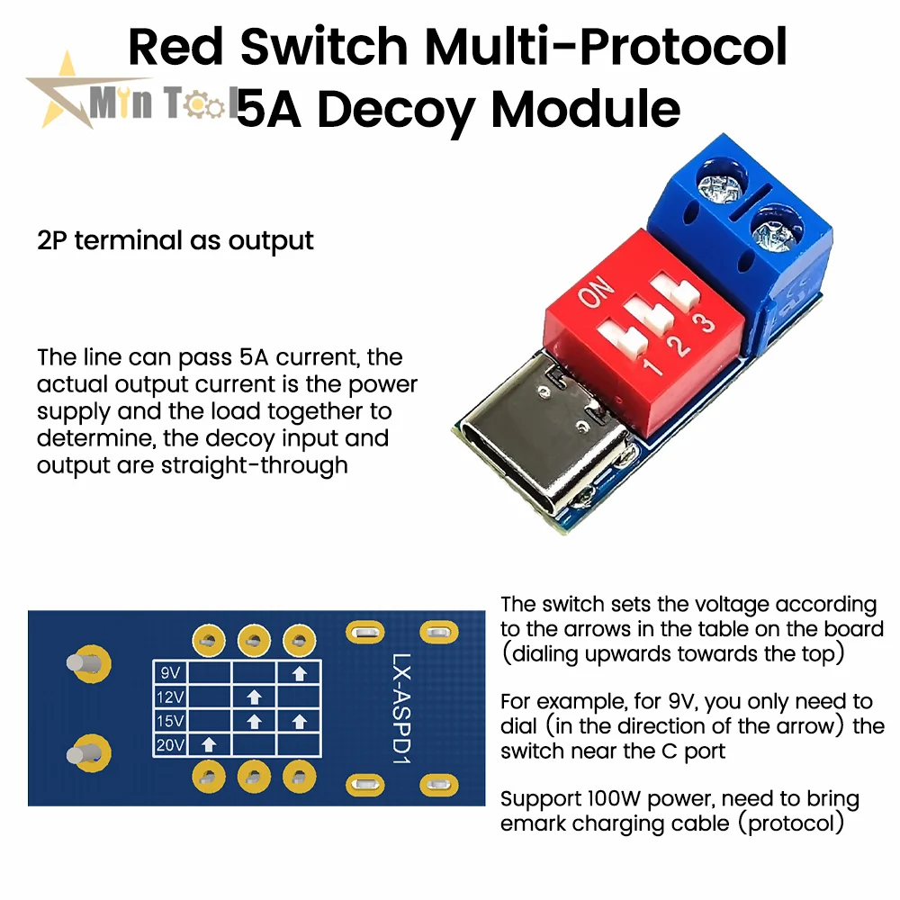 USB-C PD Trigger Board Module PD/QC Decoy Board Fast Charge USB Type-c to 12V Charger Boost Module Power Supply