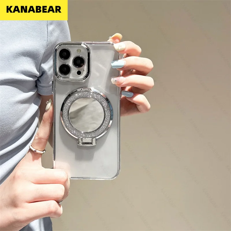 

IG New Trend Circular Glitter Mirror Stand Phone Case for Samsung S25 Ultra/S24 FE Electroplated Frame, Perfect for Photography