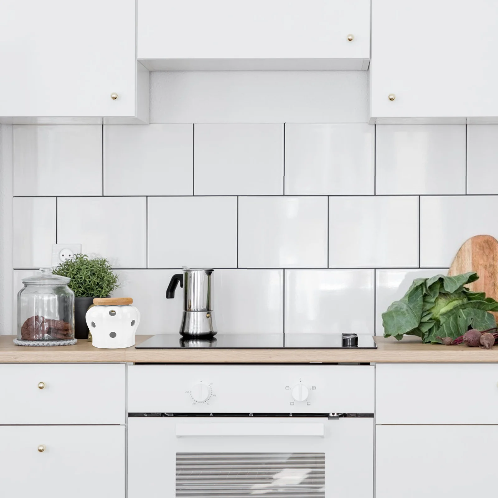 

Ceramic Garlic Container Strengthen Porcelain Bamboo Lid 12 Air Vents For Garlic Ginger Onion Jars