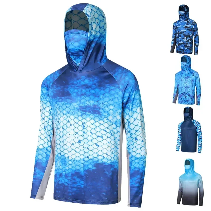 Fishing Hooded Shirts Face Cover Men Long Sleeve  Fishing Clothing Breathable Fishing Apparel