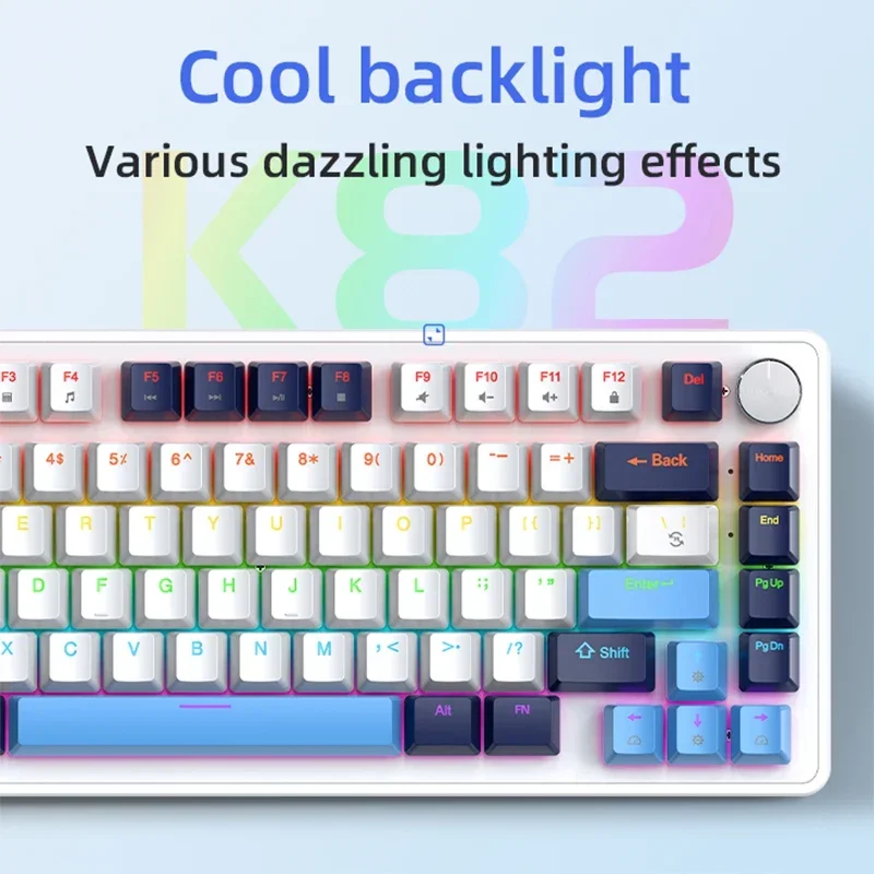 K82 Multifunctionele Knop Bedraad Mechanisch Toetsenbord, 75% Lay-Out 82 Toetsen, Full-Key Hot Swappable,Cool Backlight,Windows & Mac