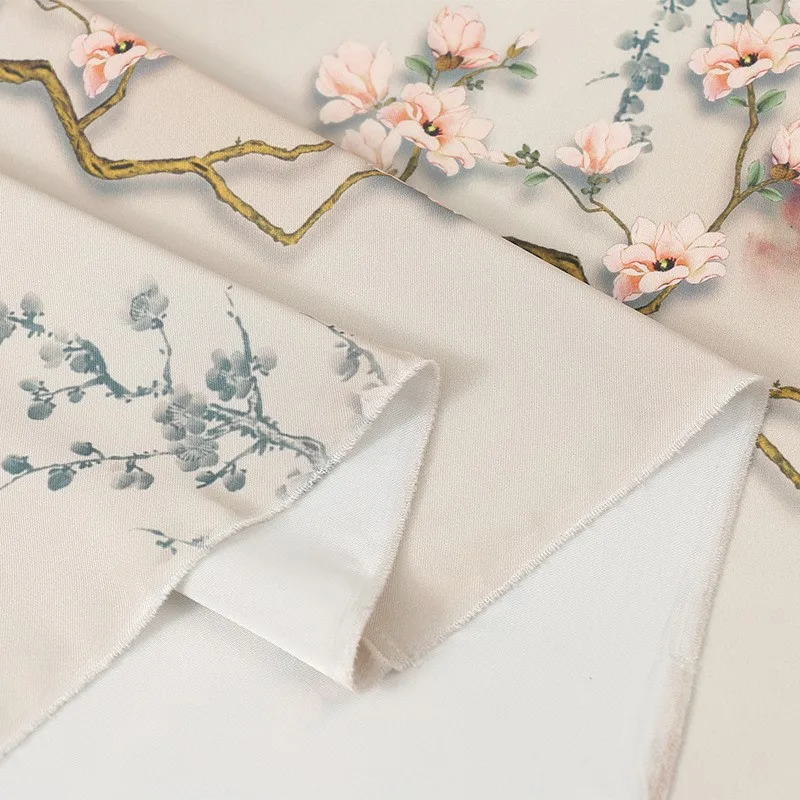 アセテートサテンプリント生地チャイナドレス漢服ドレスマウンテン