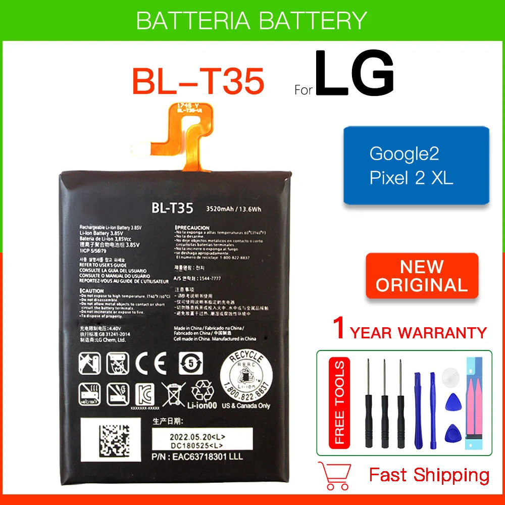 Original Replacement Battery 3.85V BL-T35 Phone Battery For LG Google 2 Pixel 2 XL High Quality Batteries +Free Tools