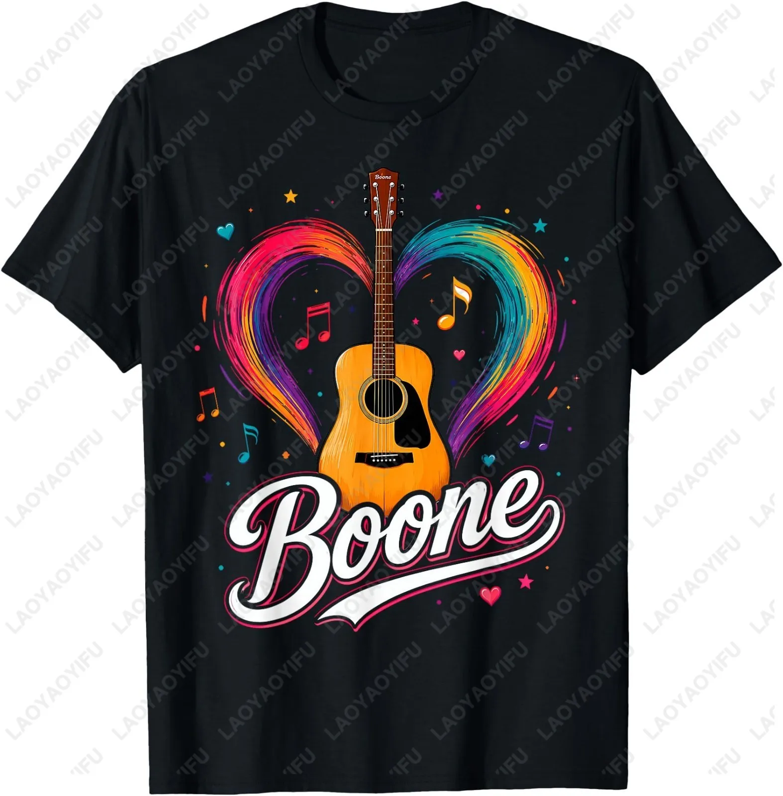 Boone Music Lover Colorful Wing Guitar Art T-shirt - Short-sleeved Fashionable Casual Streetwear Top Unisex T-shirt