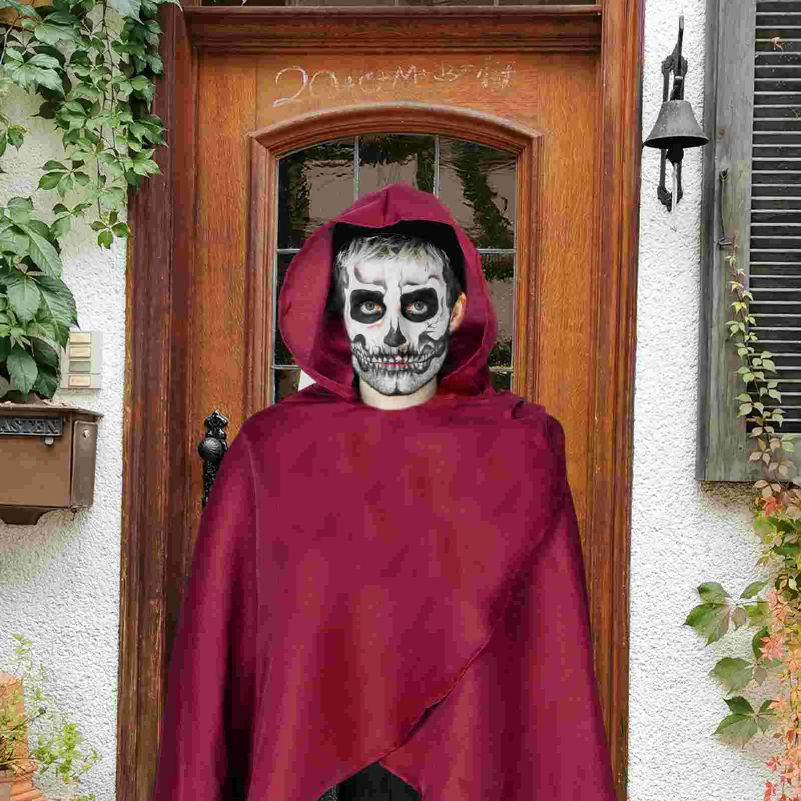 Hooded Cloak Burgundy Cape Clothing Apocalyptic Shawl Polyester Medieval Cowl Hat