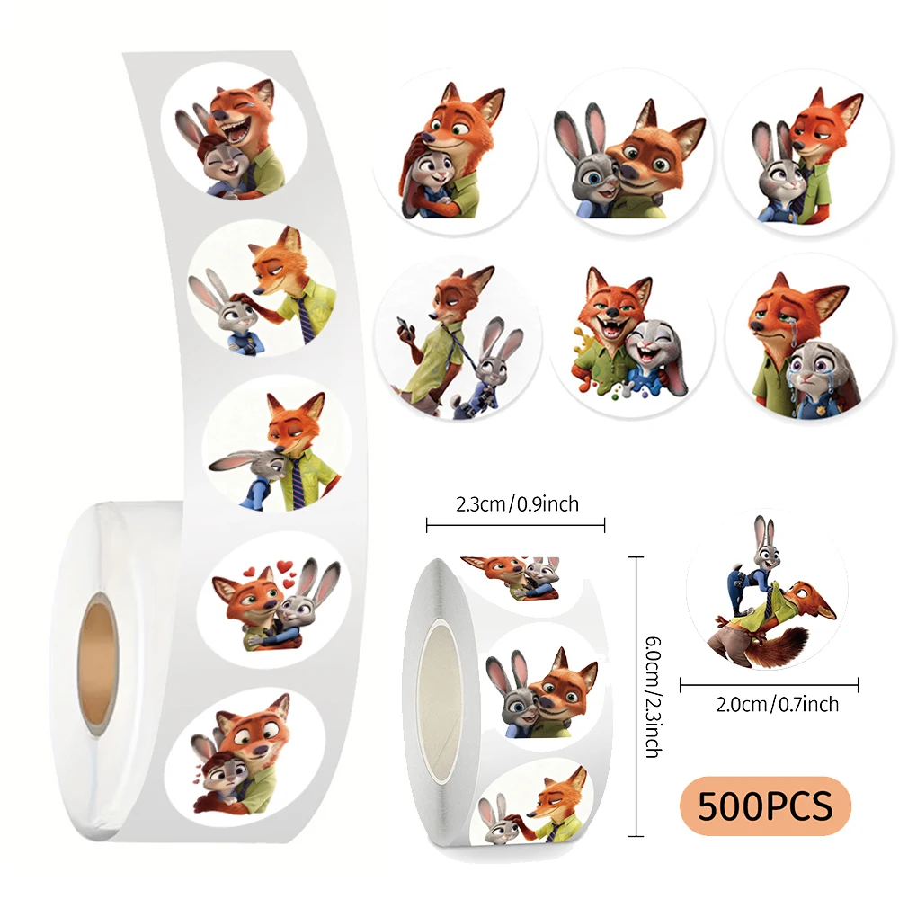 

500pcs/Roll Cartoon Disney Zootopia 2 Stickers Cute Anime Judy Nick Seal Label Decals Toys Phone Decoration Reward Sticker Gifts