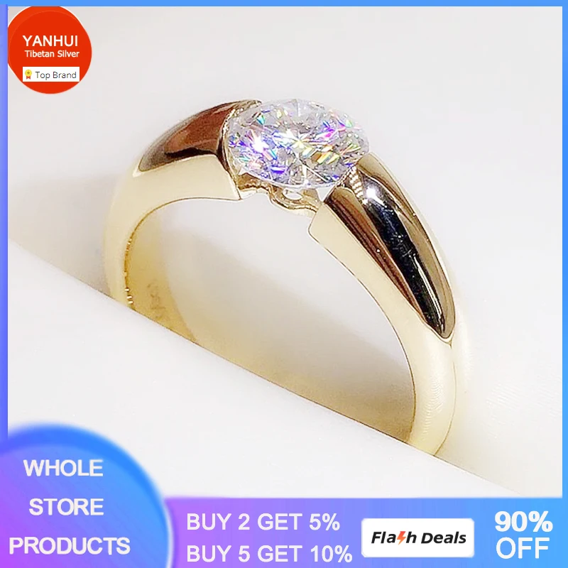 Charm Yellow Gold Color Tibetan Silver Ring With Credentials Simple Round Cubic Zircon Rings For Women Men Wedding Band