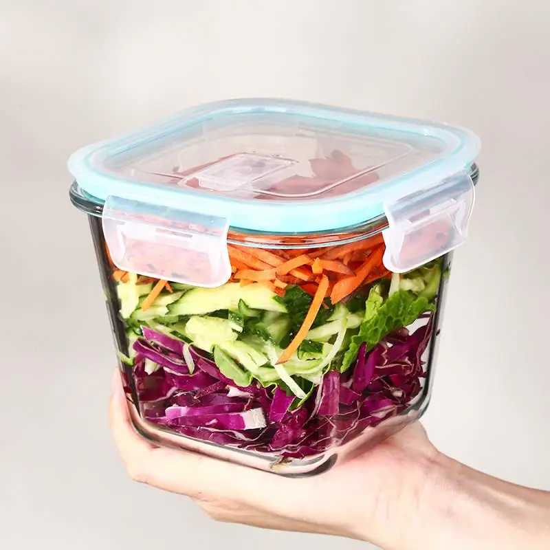 High Borosilicate Glass Microwave Safe Lunch Box with Lid for Office Workers Pickled Vegetable Bento Soup High Temperature Re...