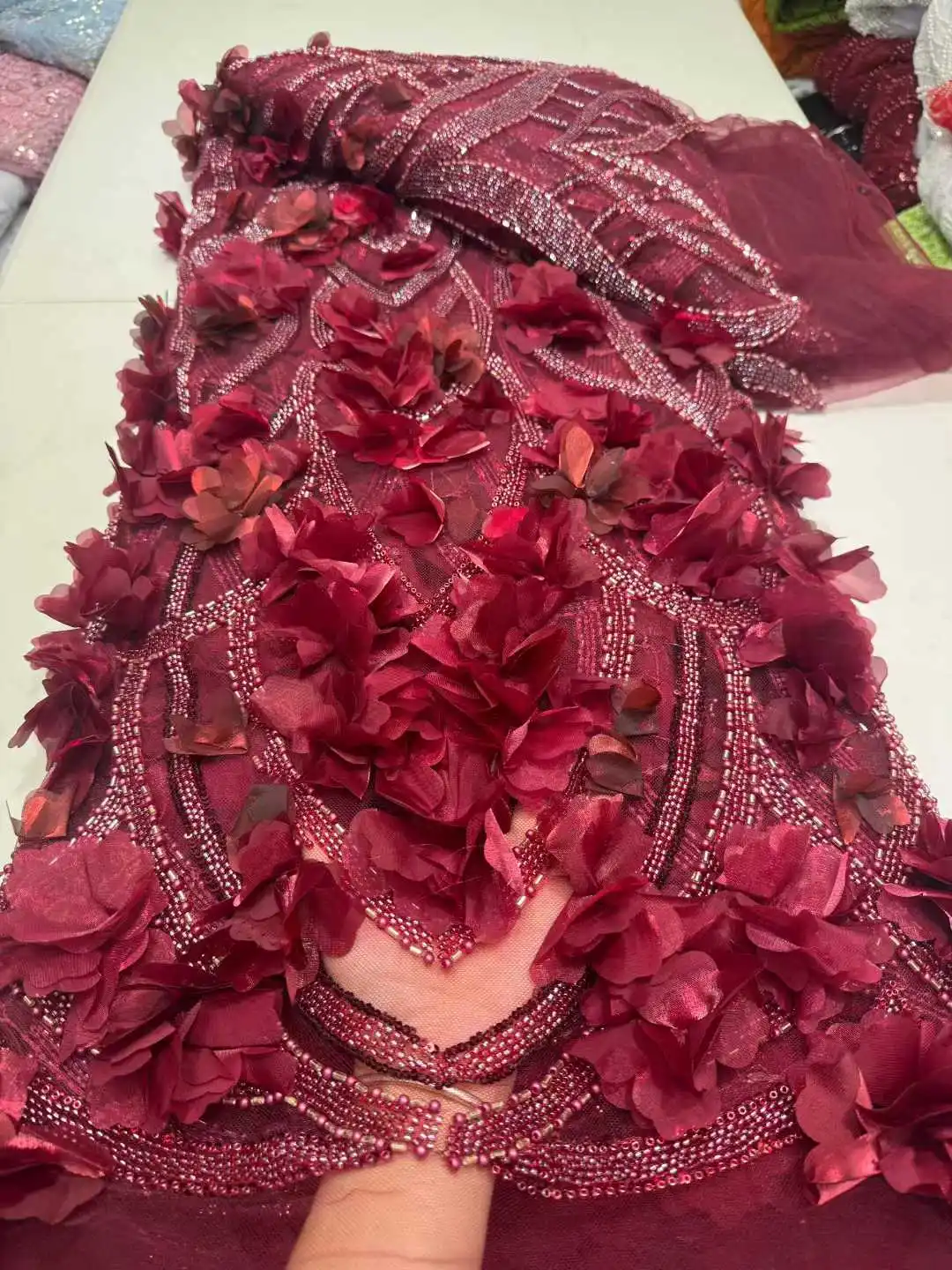 

Elegant French Mesh 3D Flower Embroidery 2025 High Quality Beaded Sequins Lace African Nigerian Lace Fabric For Wedding Dress