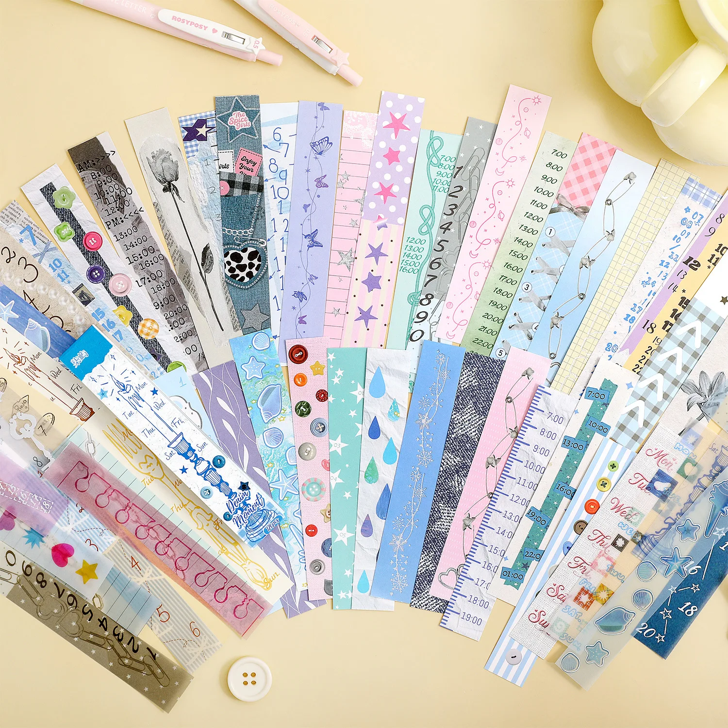 Timeline Strip Stickers, Fresh Weekly Schedule Candy Hand-drawn Decorative Decals for Journal Scrapbook DIY Crafts