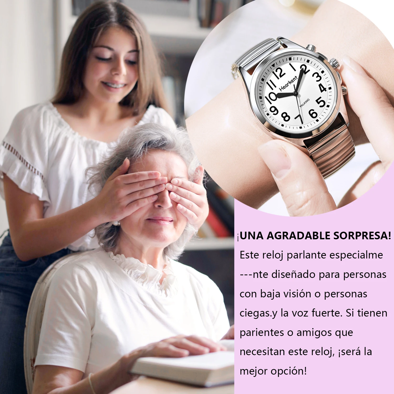 Hearkent Spanish Talking Watch with Alarm for Blind Women Speaking Spanish Watches for Seniors Ladies Wristwatches reloj mujer