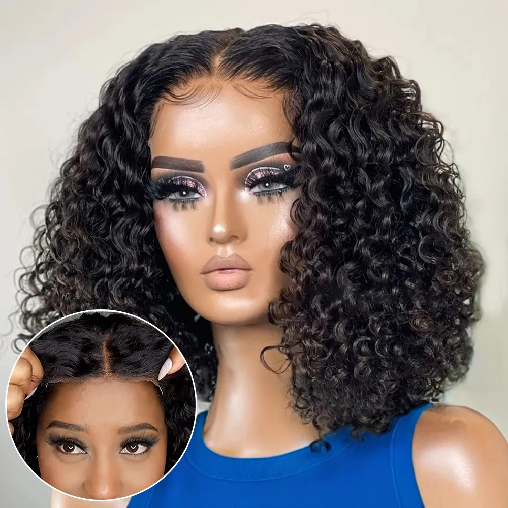 Бесклеевой парик Water Wave Pre-Cut HD Lace Wig 180% Предварительно выщипанный Глубокая волна Короткий парик Боб Бесклеевые вьющиеся парики из человеческих волос для женщин