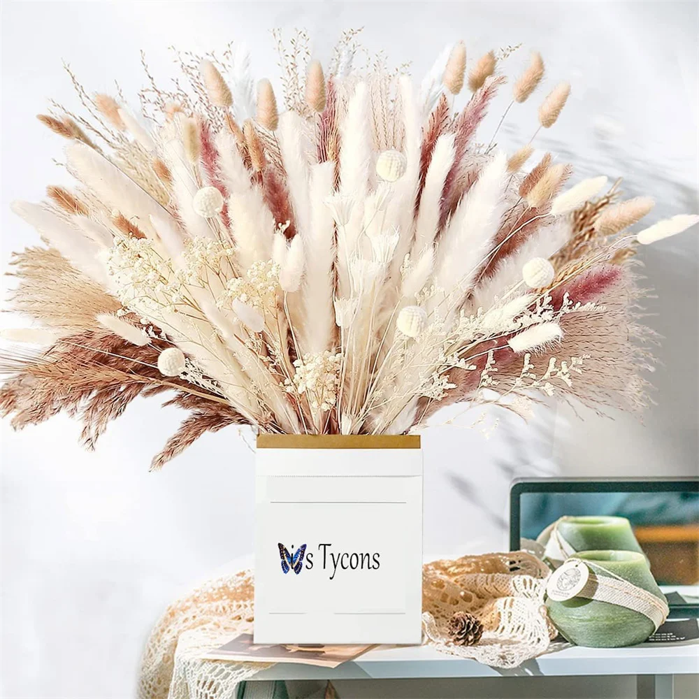 Natural Dried Pampas Grass Decor Artificial Pampas Grass Bouquet for Boho Wedding Party Home Table Decor Floral Arrangement