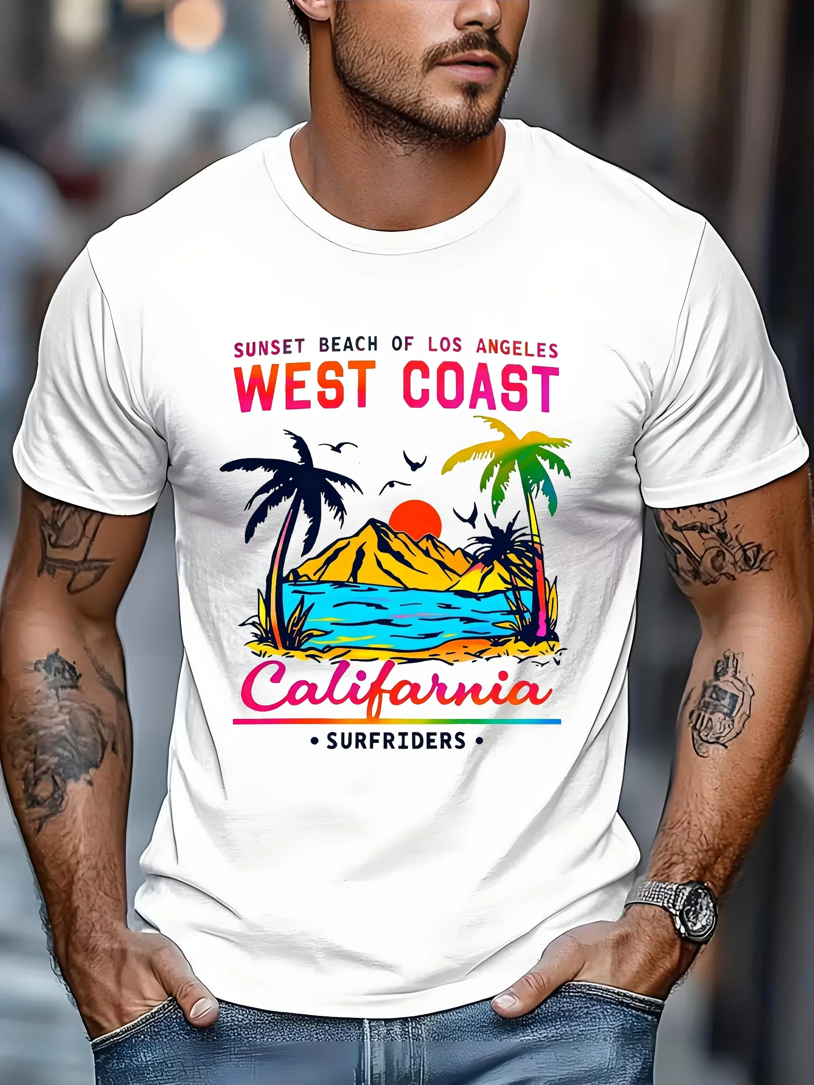 Men's casual sports T-shirt, printed men's retro T-shirt, simple and fashionable comfortable printed casual T-shirt