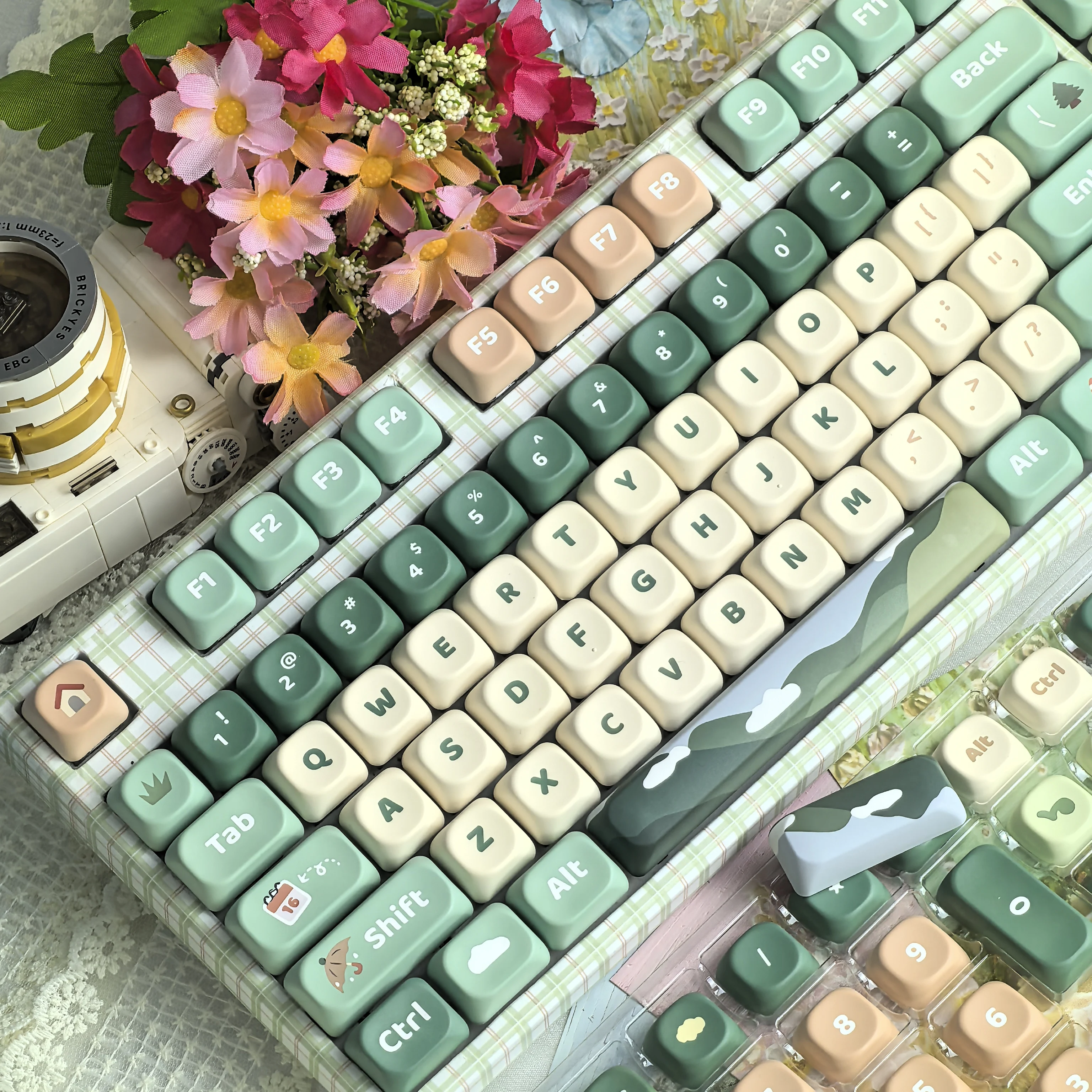 128key Green Cute Keycap MOA Height PBT For Mechanical Keyboard DIY Gift Journey Theme Mountain Element Pink Blue White Keycap