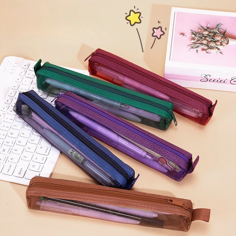 

30Pcs Simple Mesh Transparent Pencil Case Storage Pen Bag Zipper Pouch Portable Mini Cute Stationery Office School Supplies