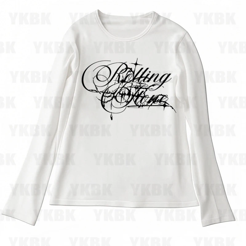 

Топ с длинными рукавами и готическим принтом, белая футболка Y2K, повседневная футболка с буквенным принтом и круглым вырезом, женская милая модная футболка в стиле панк Harajuku, уличная футболка