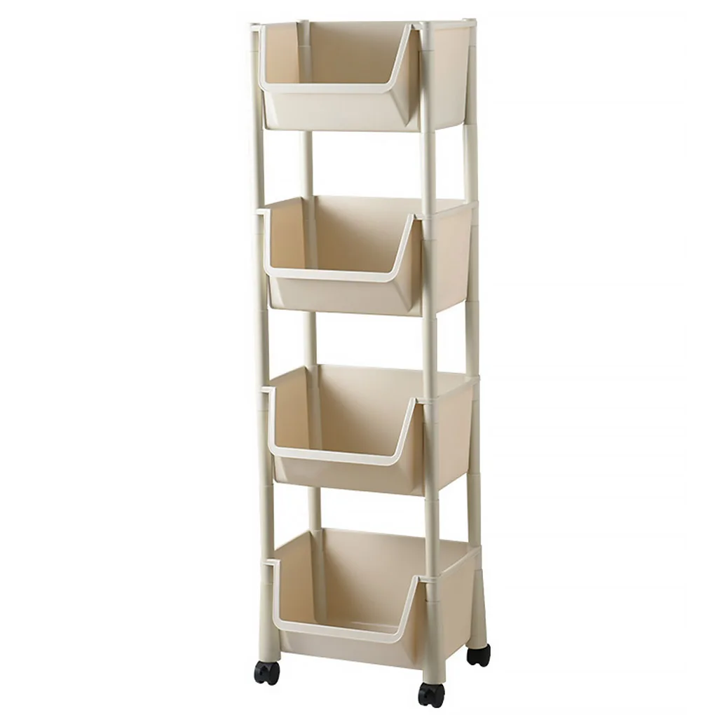 

Kitchen Storage Shelf with Wheels Multi-function Movable Cart Laundry Layered Organizer Rack, Coffee, 4 Layer