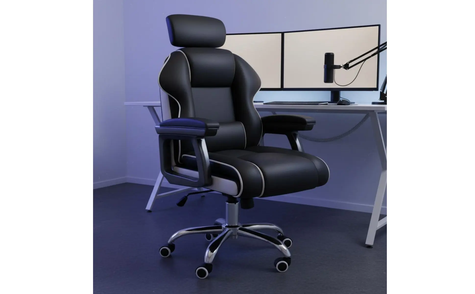 Ergonomic Gaming Chair Height Adjustable High-Rear Rotate Office Chair Full Recline Padded Armrests for Streamers, Bedroom