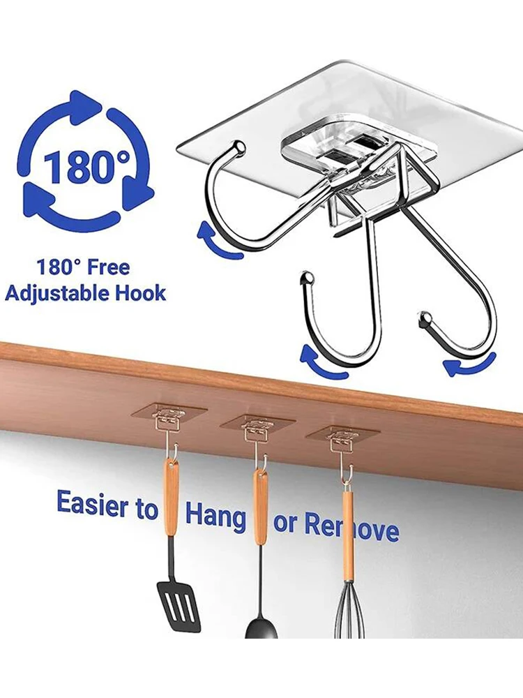 20 Pcs Big Size Hook Self-Adhesive PVC Stainless Steel Transparent Multi-Purpose Wall Holder Door Rack Kitchen Storage Organizer