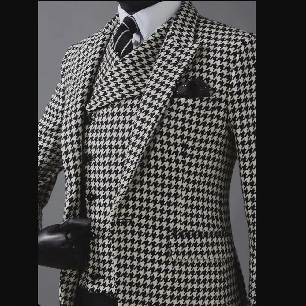 England Style Business Suit Men Single Breasted Blazers Houndstooth 3 Piece Set Groom Wear Wedding Party Tuxedos terno masculino