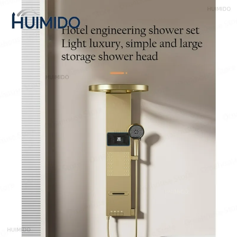 New Bathroom Wall Mounted Gold and Grey Aluminum Waterfall Shower Panel Set with Light Emitting Diode Digital Display